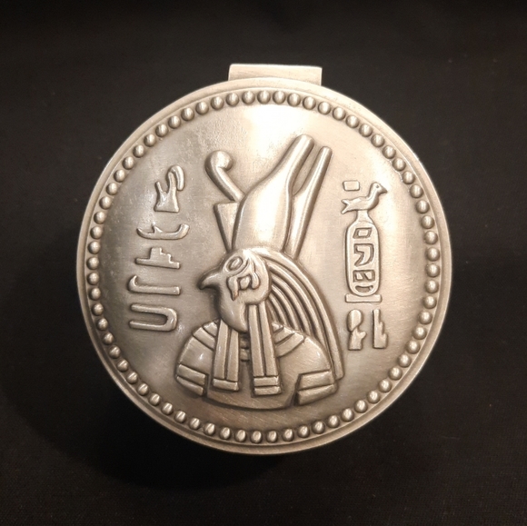 Egyptian Themed Pewter Trinket Box ~ Hinged Velvet Lined - Picture 2 of 7